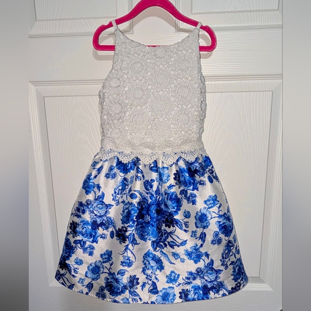 By & By Girl White & Blue Kids Dress -Sz 7